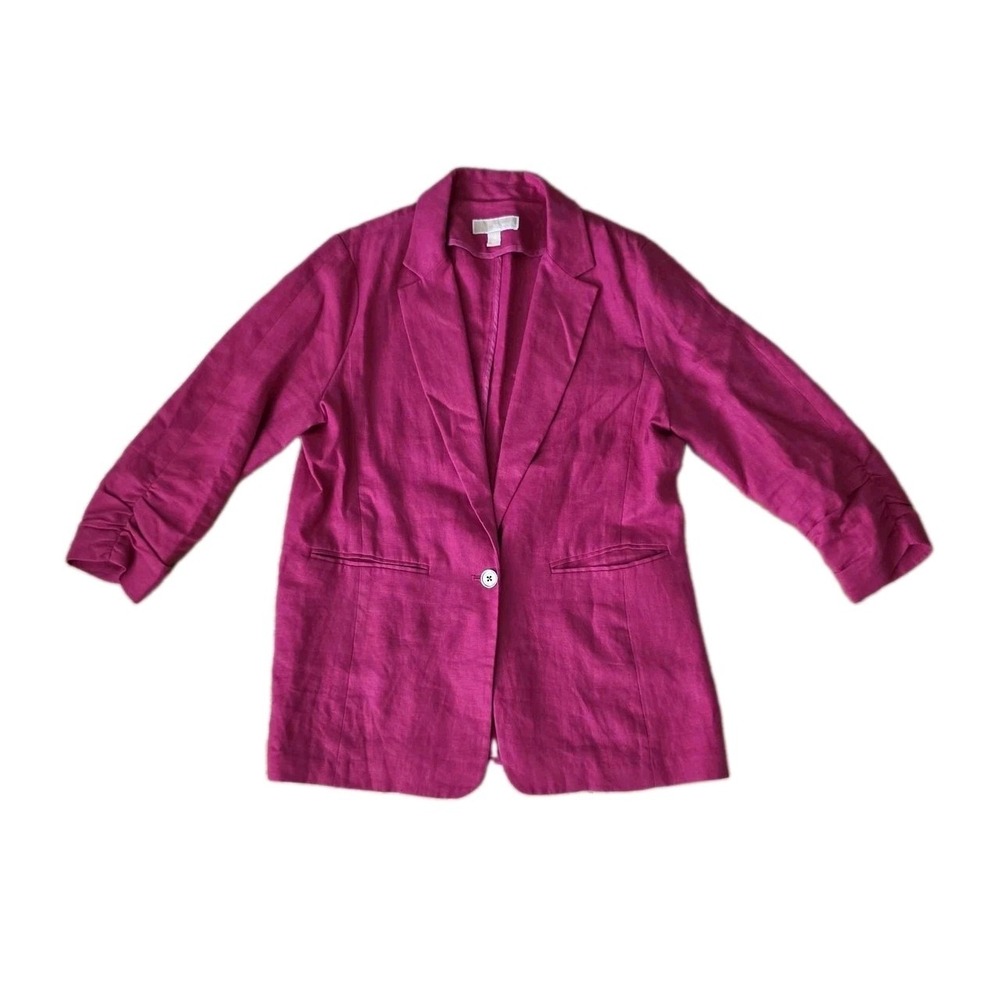 Michael Kors Womens Size 14 Linen Blazer Pink Magenta Career Coastal Preppy